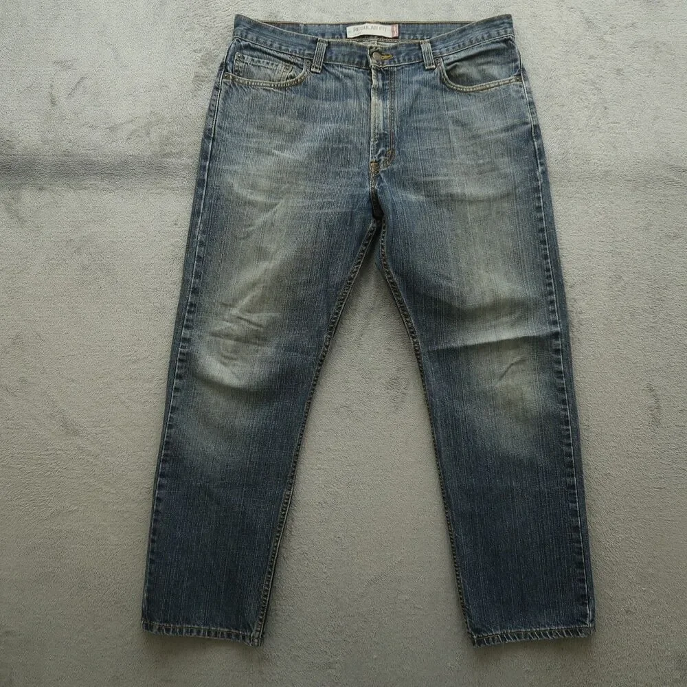 Levi's 505 Jeans Mens 36x30 Blue Regular Straight 100% Cotton Denim Timeworn
